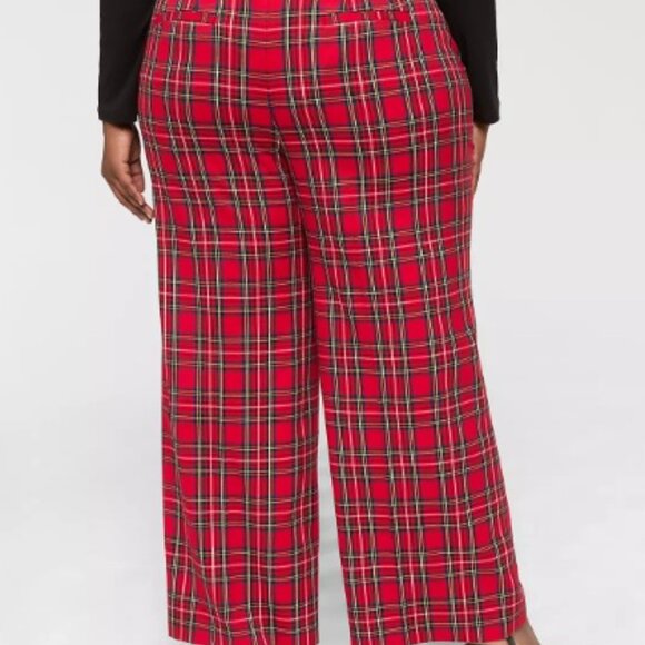 Lane Bryant Stretch Waist Plus Size 28W Pants Red Plaid Trouser Wide Leg - Picture 2 of 6